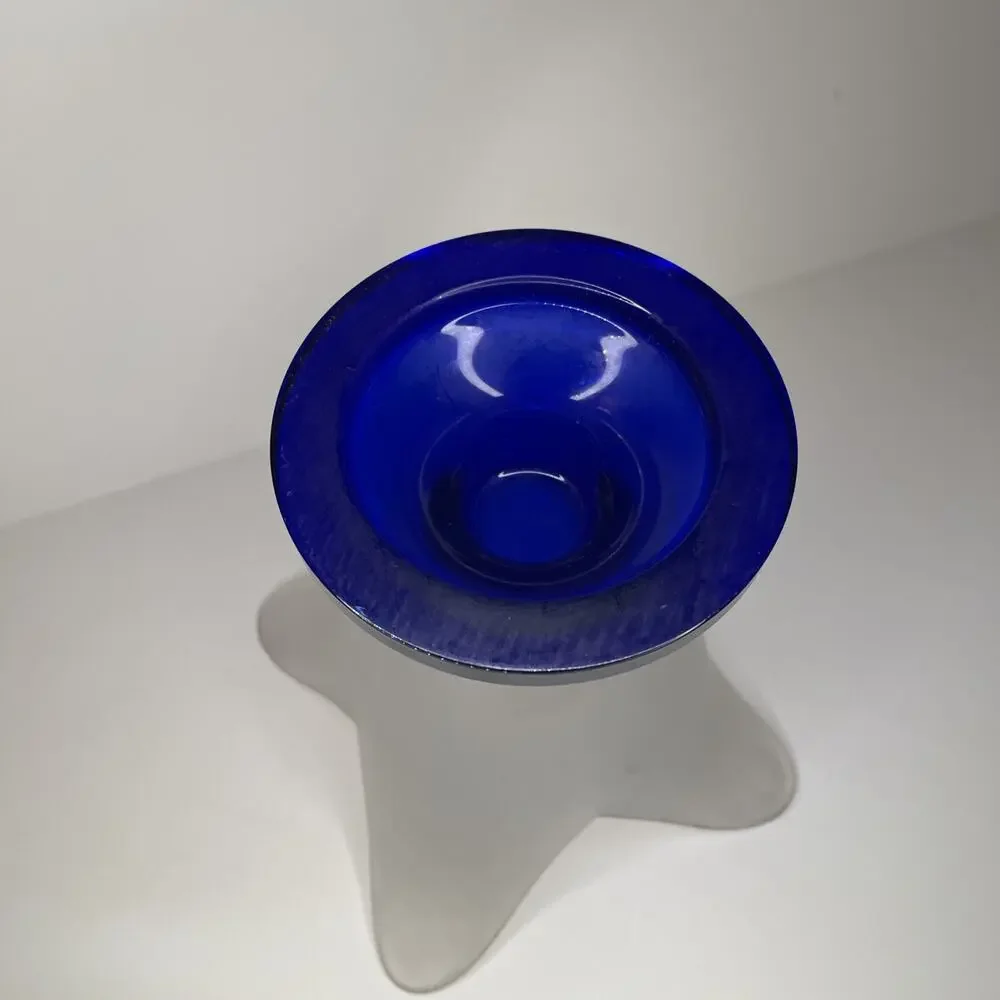 COBALT BLUE GLASS Tulip/Lily Shape Vase FROSTED WHITE Planter CANDLE HOLDER